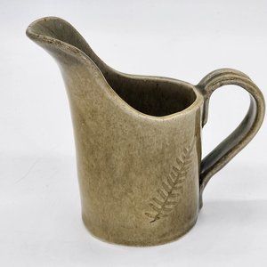 Handmade Pottery Pitcher Creamer Leaf Impression Signed JWM
